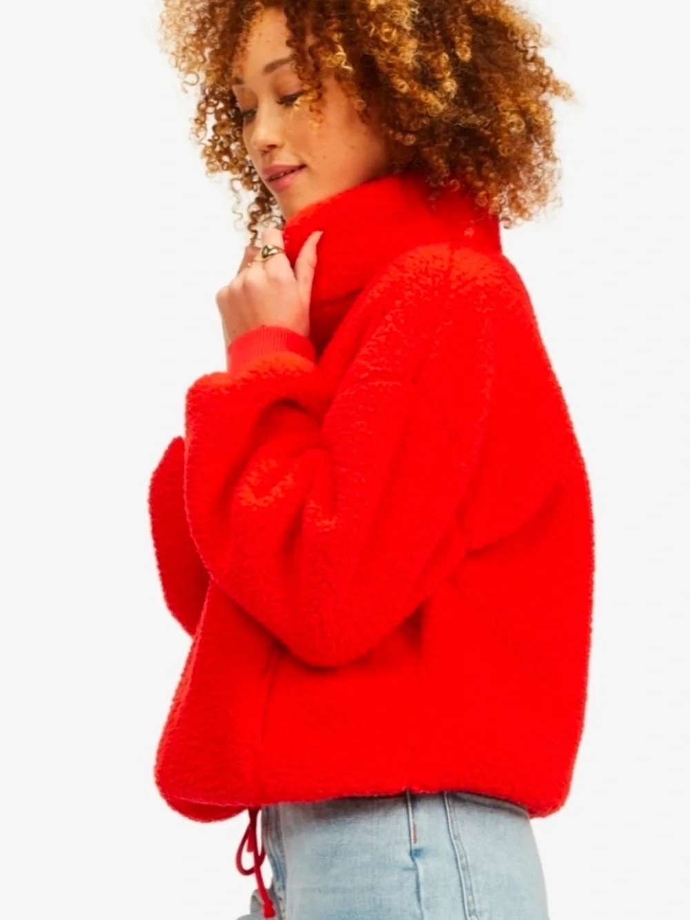 Billabong Bright Red Tomato Teddy Sherpa  Fleece Half Zip Jacket - Picture 4 of 11